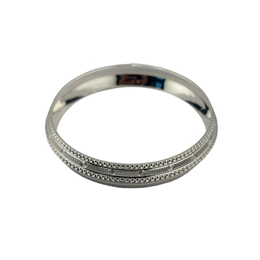 Wide Silver Kada with Beaded Rail & Diamond-Cut Zigzag