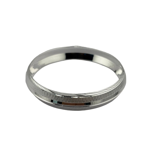 Wide Silver Kada with Diamond-Cut Cross-Hatch Diagonal Band
