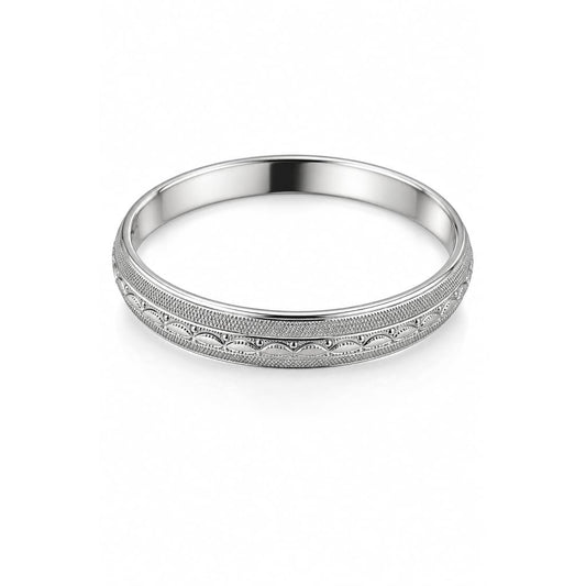 Wide Silver Kada with Scalloped Center Rail & Knurled Edges