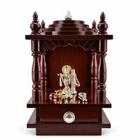 Load image into Gallery viewer, Wooden Pooja Mandir with Silver Radha Krishna Idol Set (55g)
