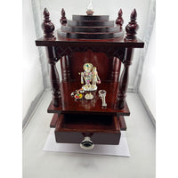 Load image into Gallery viewer, Wooden Pooja Mandir with Silver Radha Krishna Idol Set (55g)
