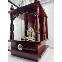 Load image into Gallery viewer, Wooden Pooja Mandir with Silver Radha Krishna Idol Set (55g)
