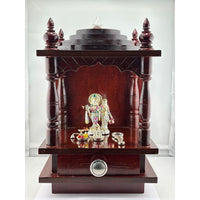 Load image into Gallery viewer, Wooden Pooja Mandir with Silver Radha Krishna Idol Set (55g)
