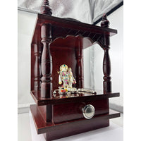 Load image into Gallery viewer, Wooden Pooja Mandir with Silver Radha Krishna Idol Set (55g)
