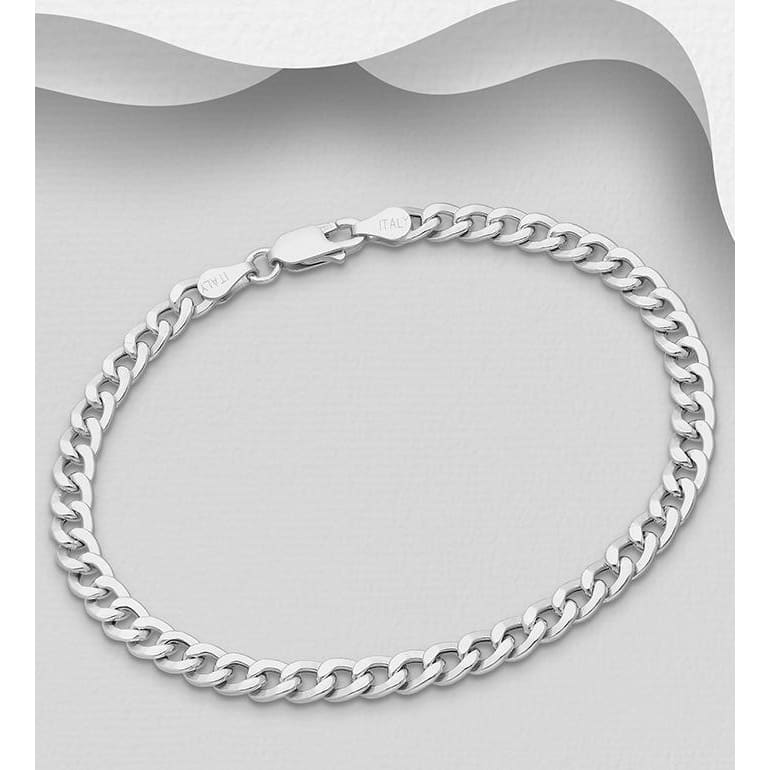 Sterling Silver Italian Curb Bracelet Rhodium Polish (5MM)