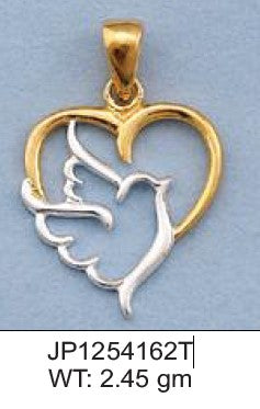 Sterling Silver + F-Gold  Heart &amp; Bird Pendant (175)