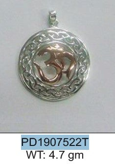 Sterling Silver Silver + R-Gold OM Pendant (472)
