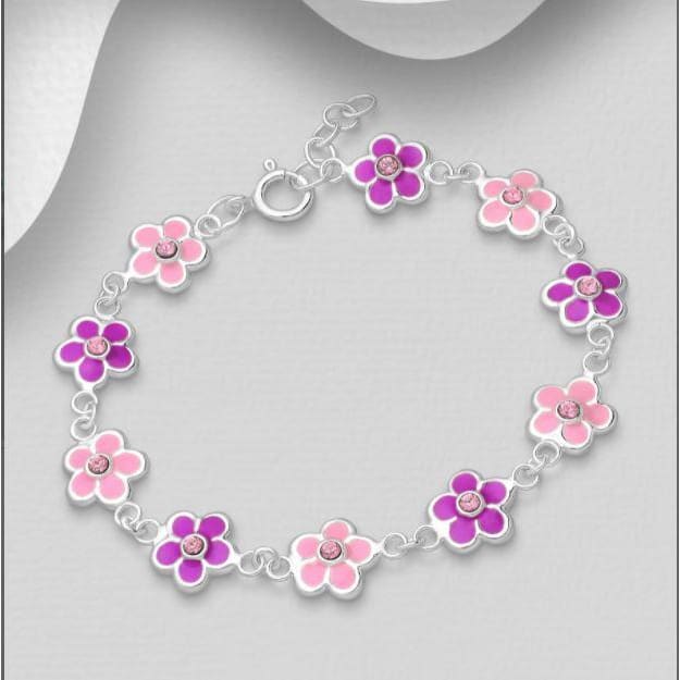 925 Sterling Silver Flower Bracelet Decorated (Combi) - 