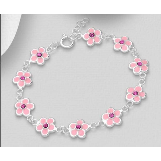 925 Sterling Silver Flower Bracelet (Pink) - Bracelet