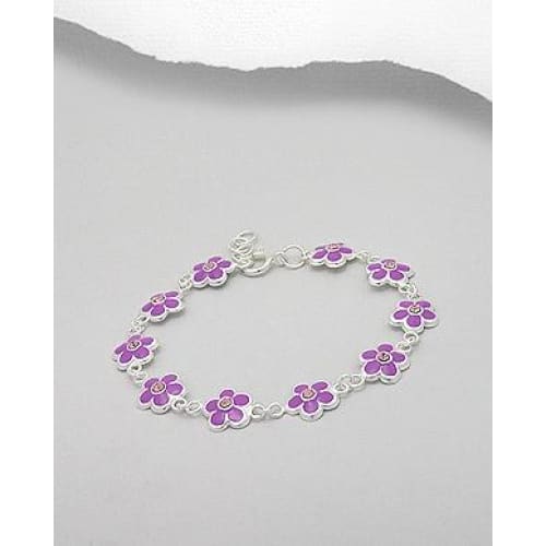 925 Sterling Silver Flower Bracelet (Purple) - Bracelet