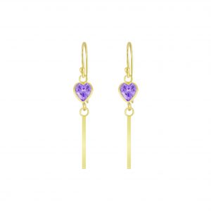 Silver Heart Cubic Zirconia Earrings - Amethyst