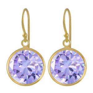 12mm Round Cubic Zirconia Silver Earrings - Lavender