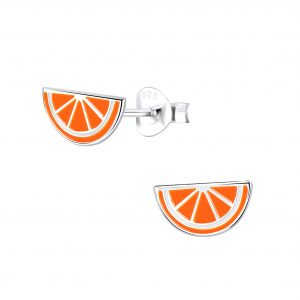 Silver Orange Stud Earrings