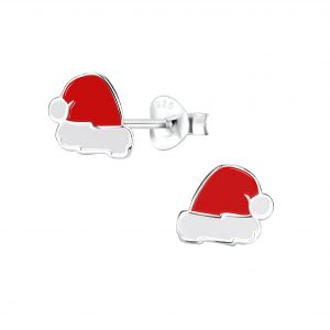 Silver Santa Hat Stud Earrings