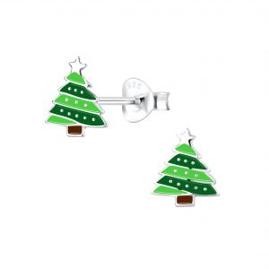 Silver Christmas Tree Stud Earrings