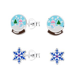 Silver Christmas Holiday Stud Earrings