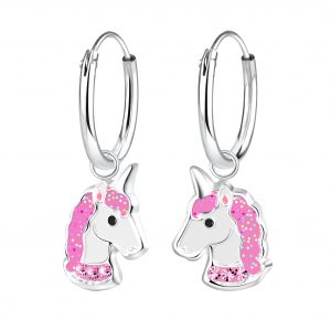 Silver Unicorn Charm Hoop Earrings 291