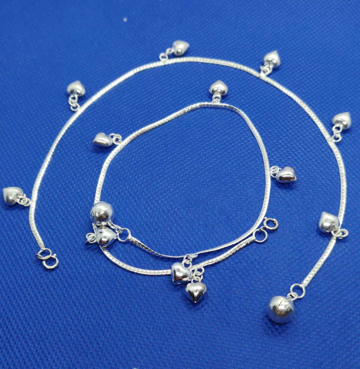 Silver Anklet Heart bell beads