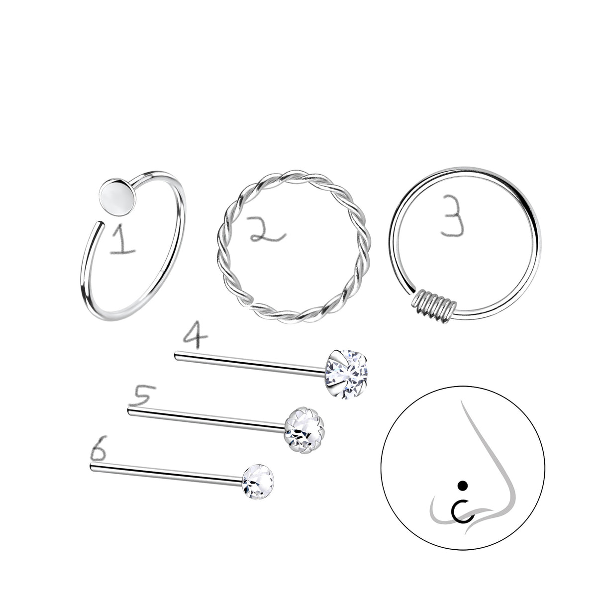 Silver Mixed Nose Jewelry Starter Set