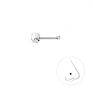 3mm Round Crystal Silver Nose Stud With Ball - Crystal