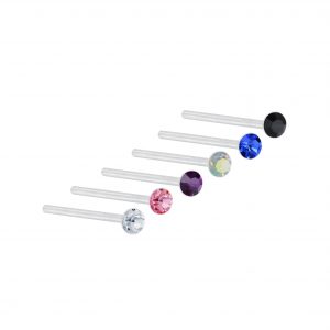 2mm Multi Color Crystal Silver Nose Stud Set