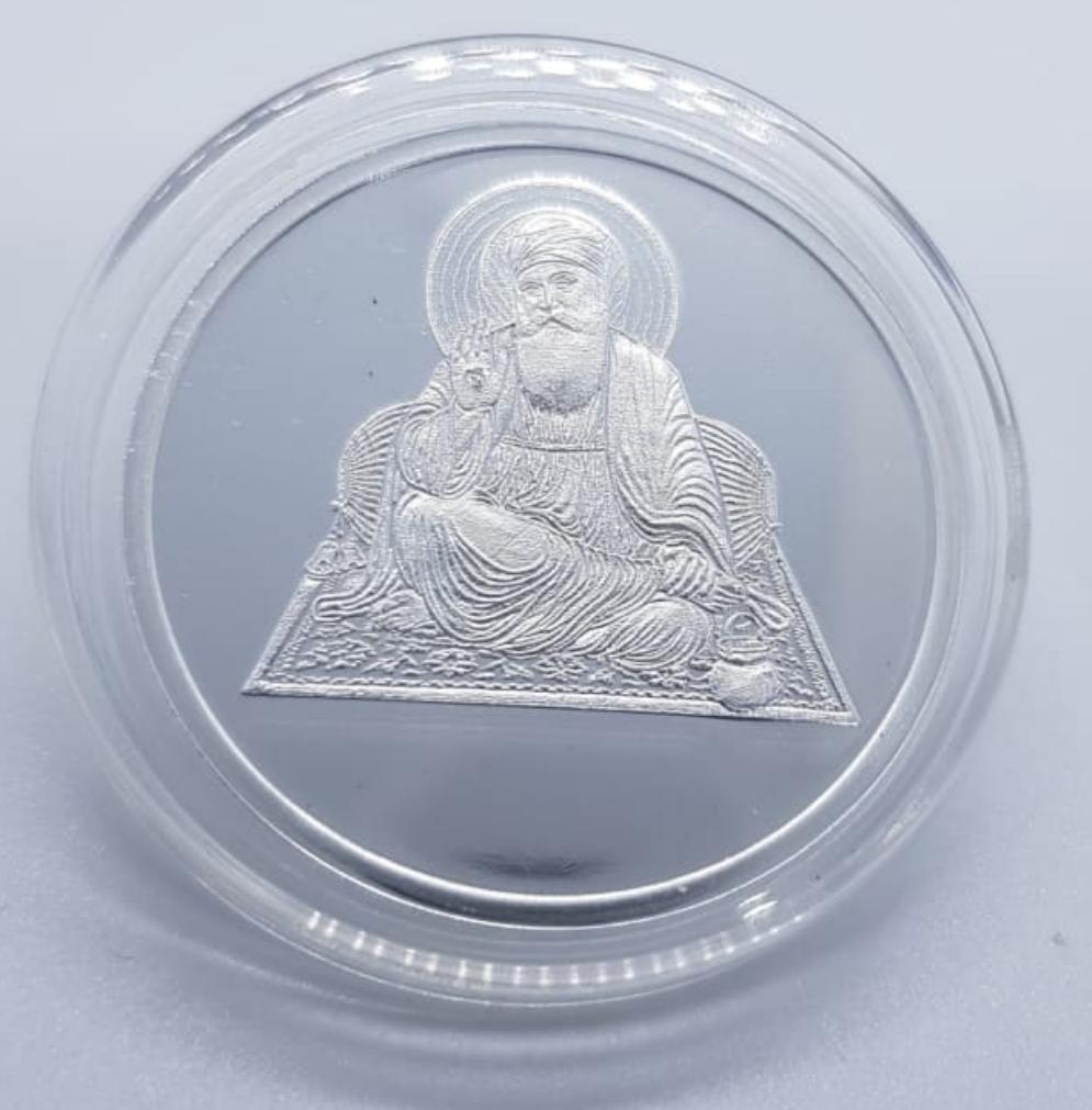 Silver 999 purity Guru Nanak Plain (10gm) coin - Coins