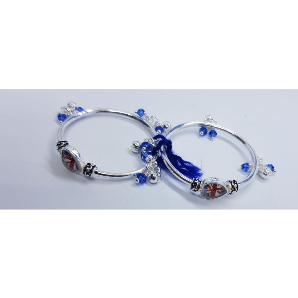 Silver Kids Bangle/Kada Union Jack Pair J180 (For to 1.5 