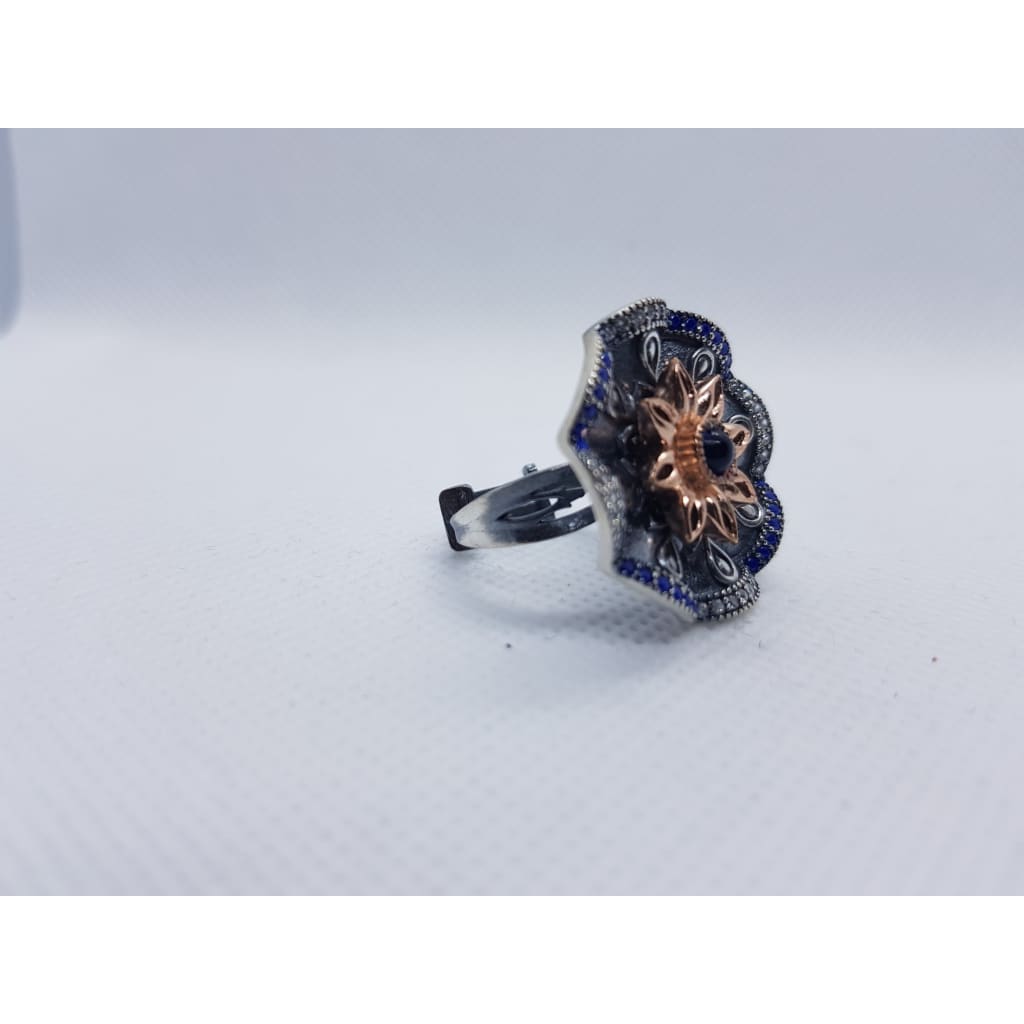 Silver Oxy Cocktail Blue sapphire ring - Silver Ring