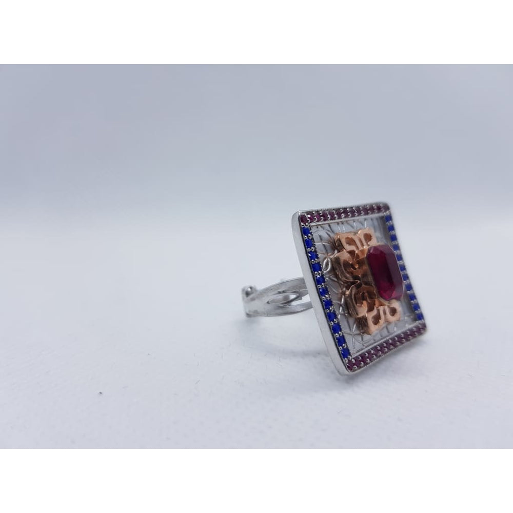 Silver Oxy Cocktail Ruby ring - Silver Ring