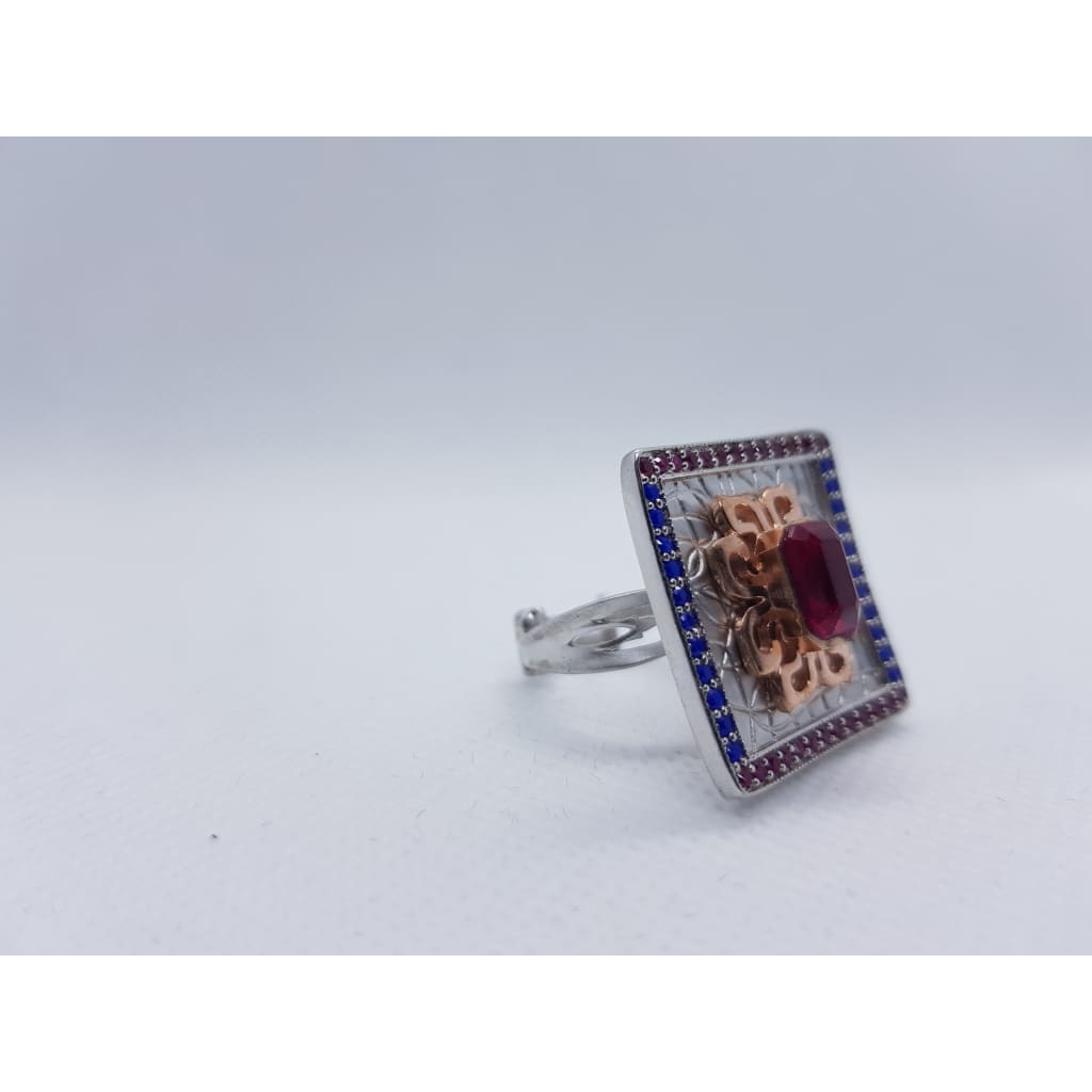 Silver Oxy Cocktail Ruby ring - Silver Ring