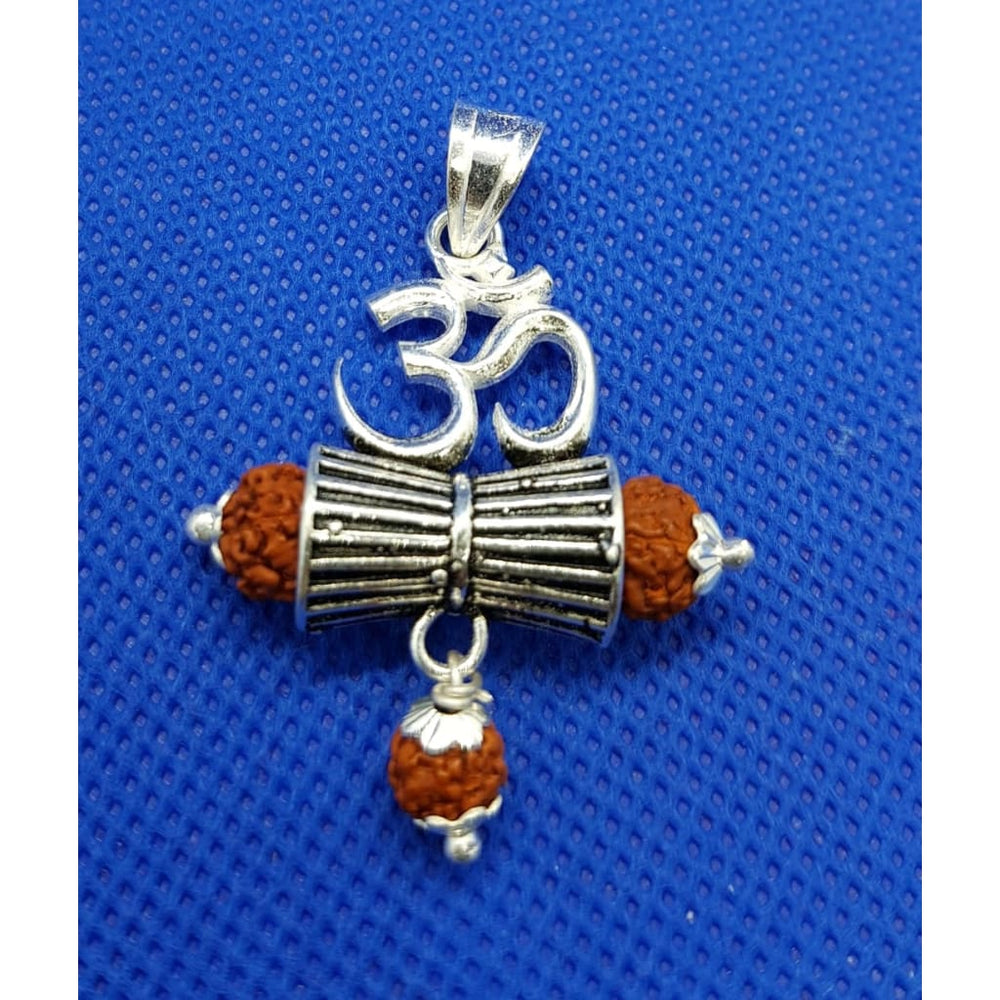 Silver Rudraksh Om & Damru pendant - Pendant