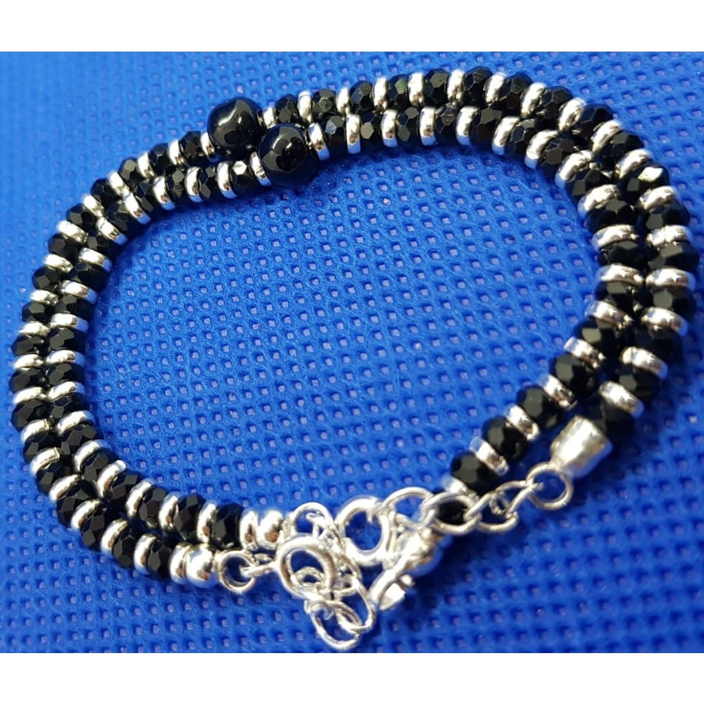 92.5 Pure Silver Black Beads Crystal Nazariya Bracelet For Baby Boys &  Girls - Set Of 2