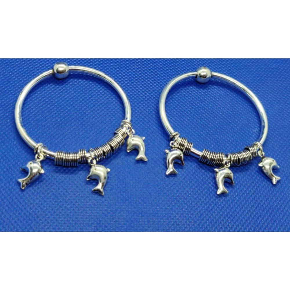 Sterling Silver Kids Bangle/Kada Dolphin charms Pair D240 (6