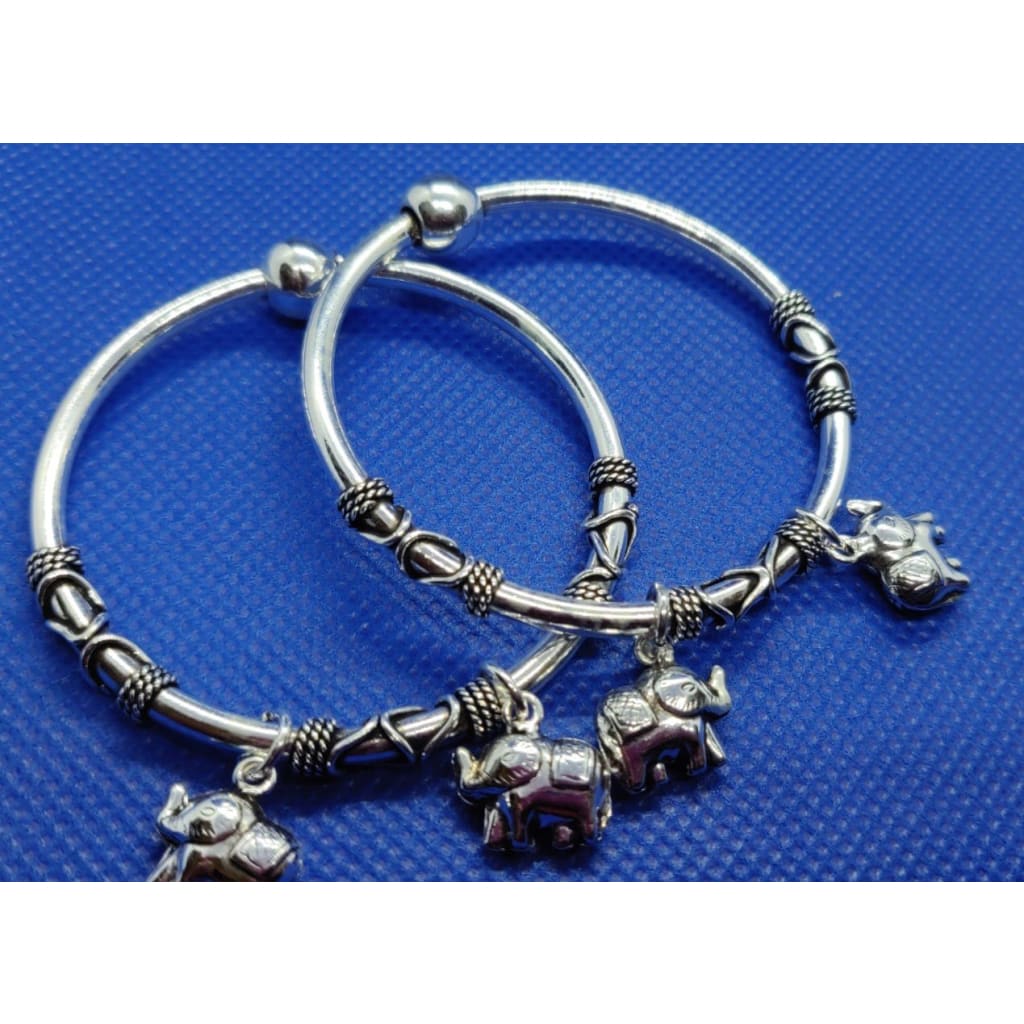 Sterling Silver Kids Bangle/Kada elephant charms Pair D210 