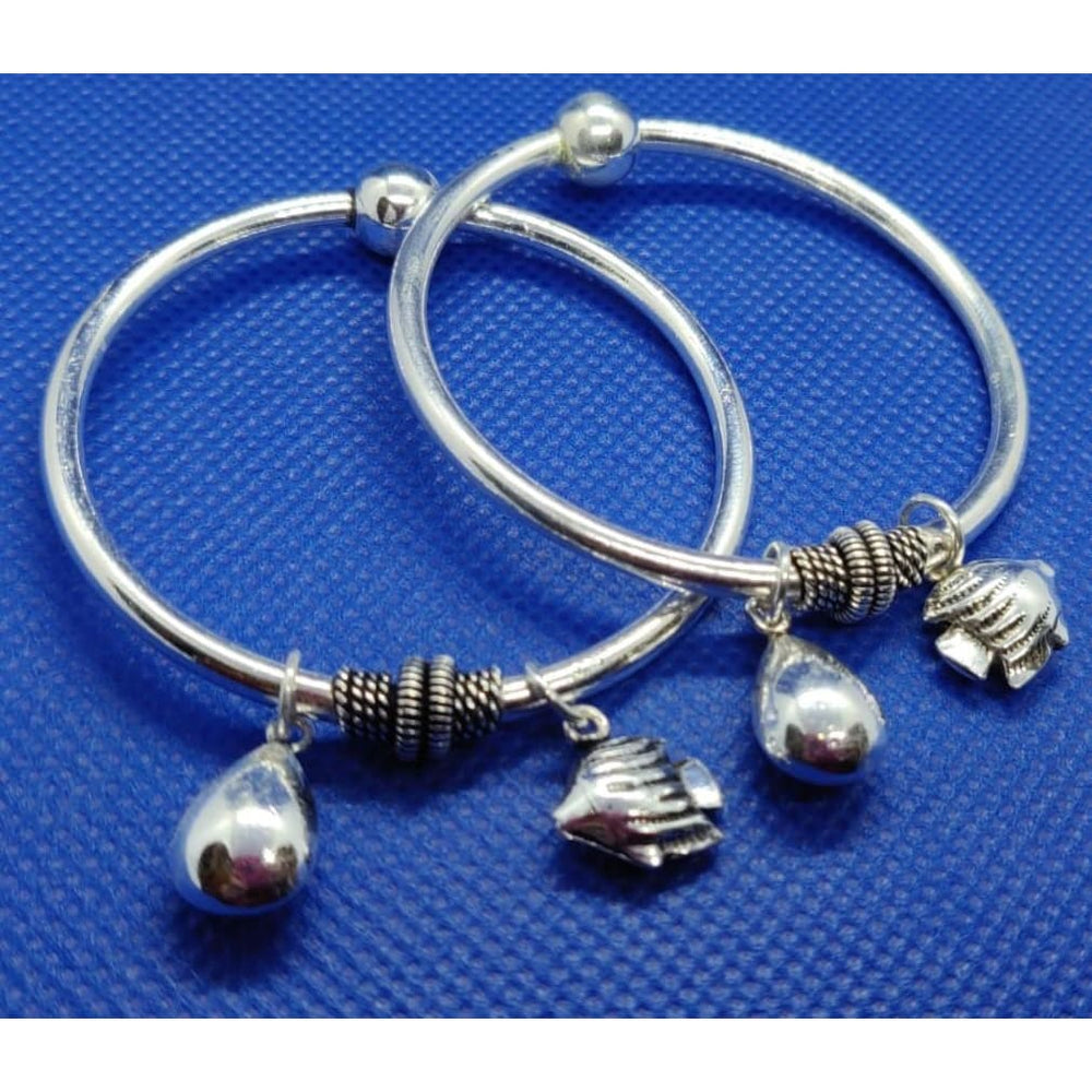 Sterling Silver Kids Bangle/Kada Pearl&Fish charms Pair D220