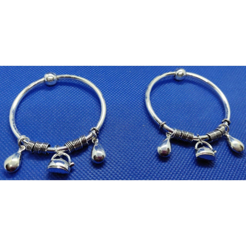 Sterling Silver Kids Bangle/Kada Pearl&Kettle charms Pair 