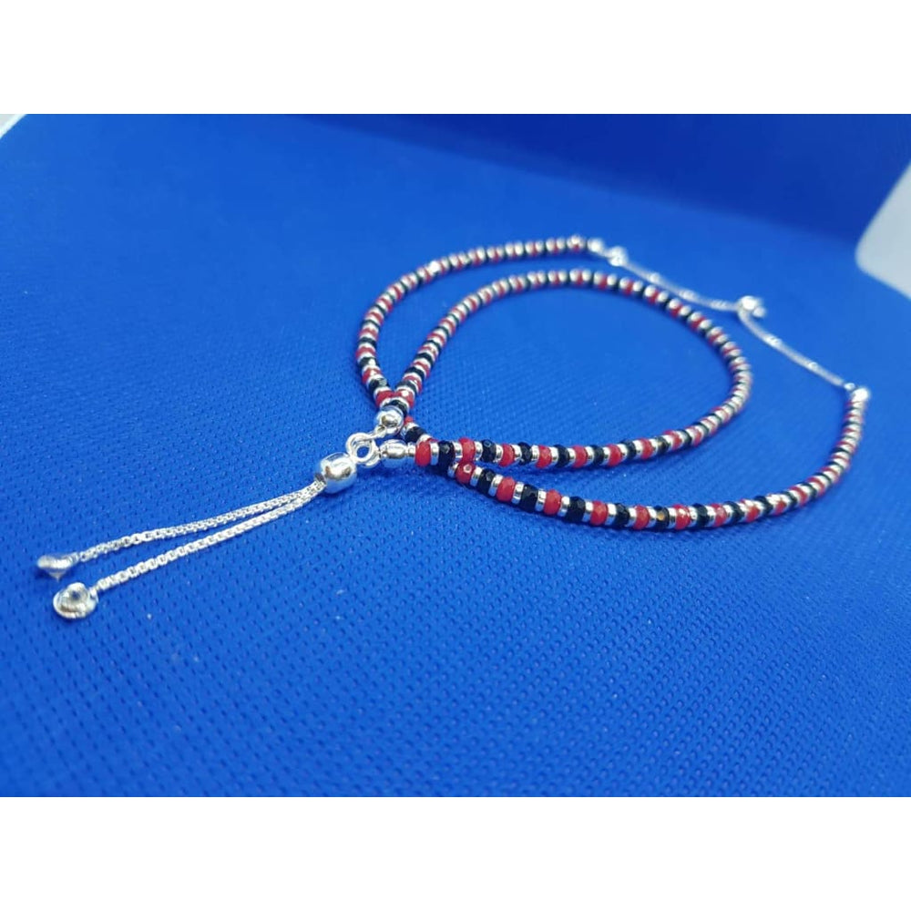 Sterling Silver Nazariya Anklet (Red beads) - Anklet