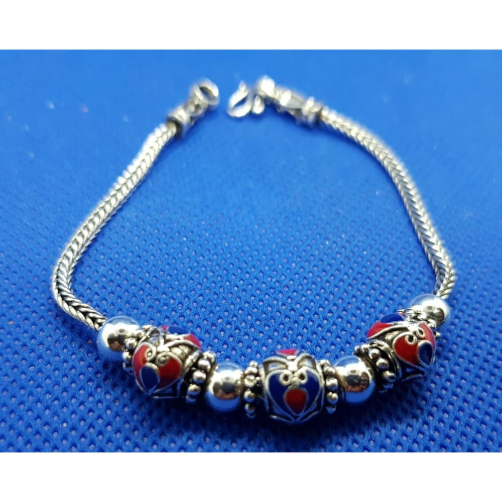 Sterling Silver Vintage Enamel Bracelet 102 (7 Inches) - 
